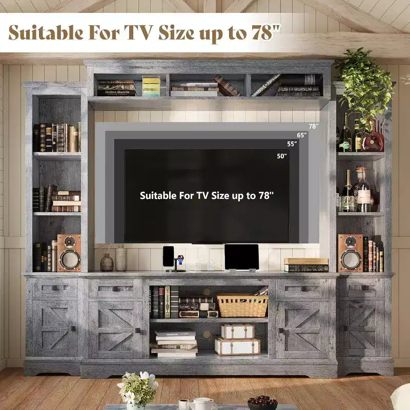 Meuble TV mural de style rustique avec étagères intégrées