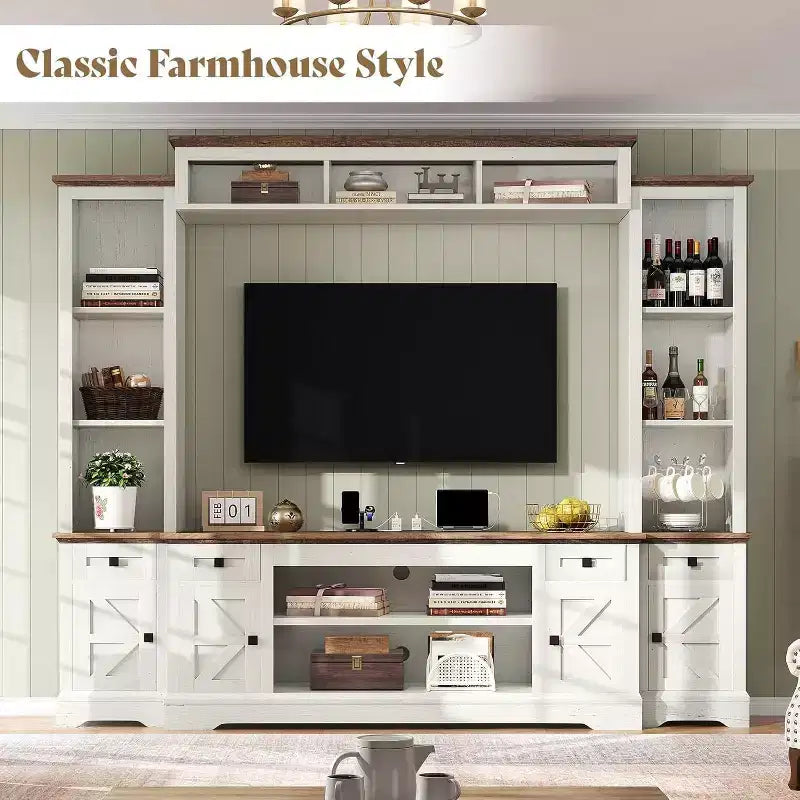 Meuble TV mural de style rustique avec étagères intégrées