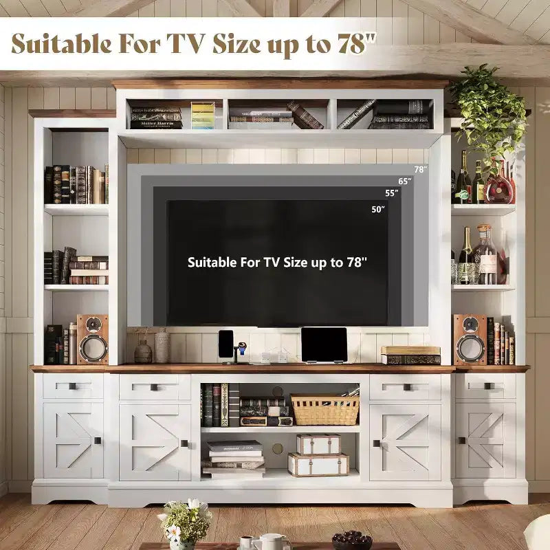 Meuble TV mural de style rustique avec étagères intégrées