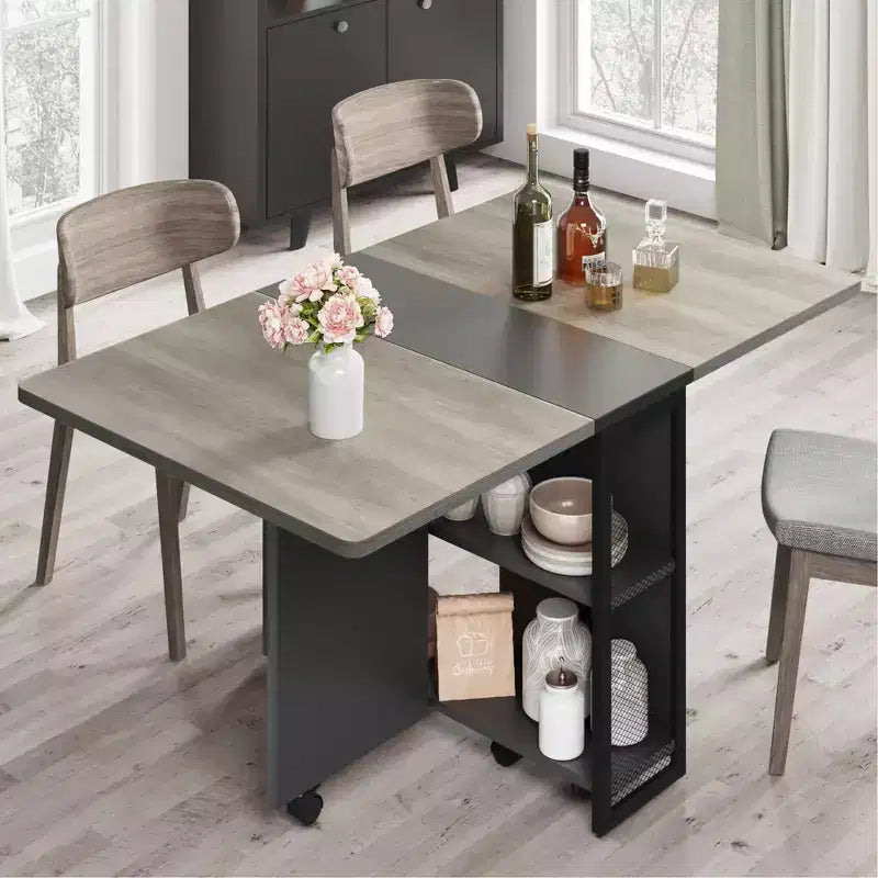 Folding Dining Table Drop Leaf Table , Versatile Collapsible Dinner Table with 2 Storage Racks, Space Saving Extendable Desk Furniture