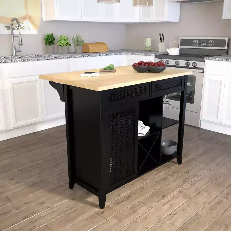 Ilot de cuisine autoportant extensible - Noir