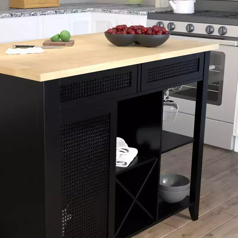 Ilot de cuisine autoportant extensible - Noir
