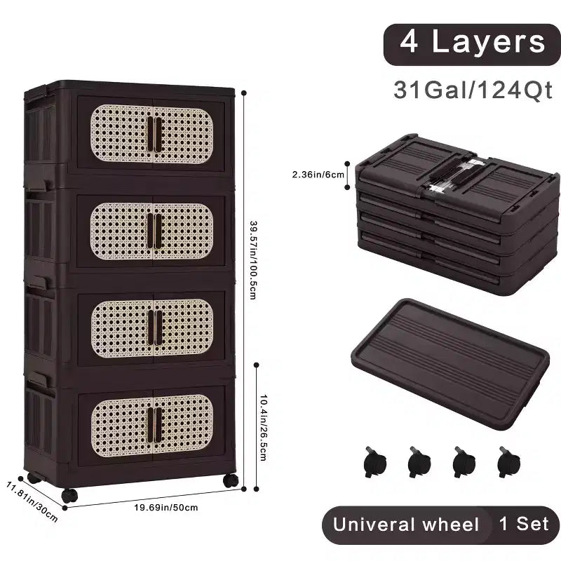 Armoire de rangement pliante en plastique à 4 niveaux et 20 côtés avec aimants
