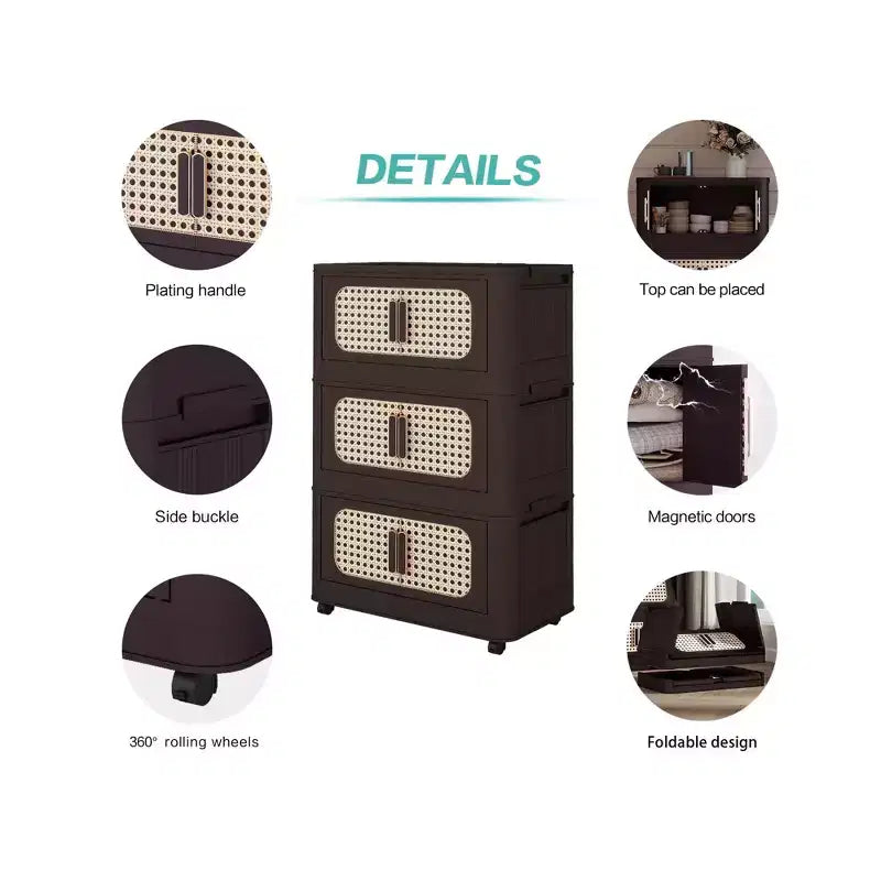 Armoire de rangement pliante en plastique à 4 niveaux et 20 côtés avec aimants