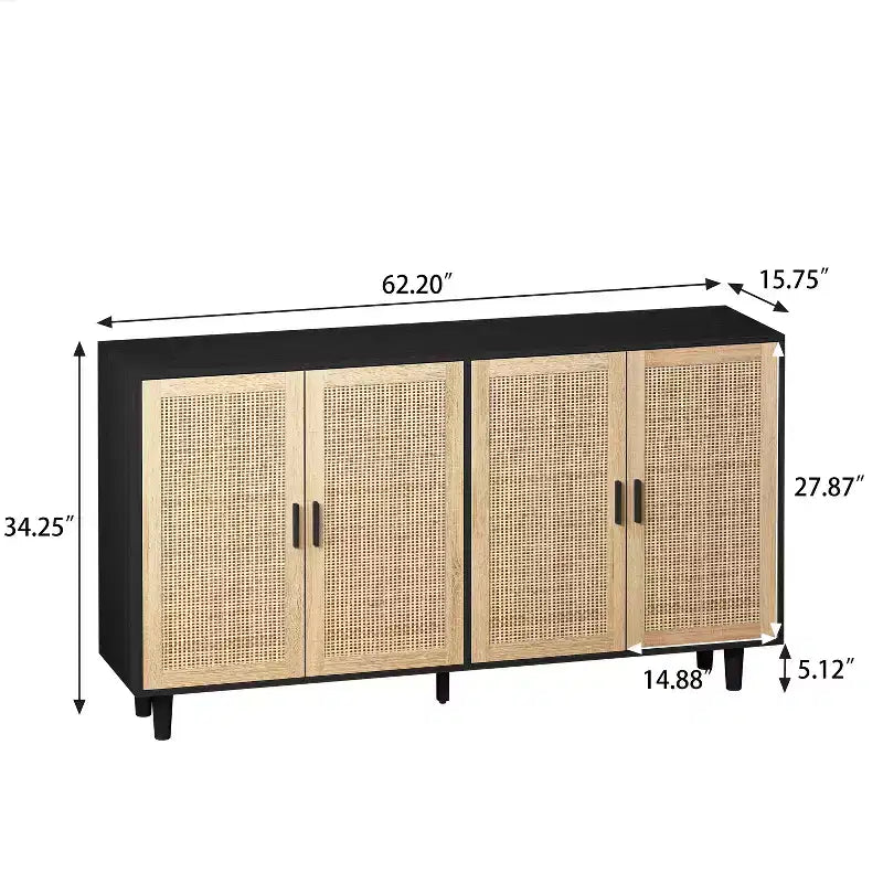 Élégant et pratique meuble de rangement décoratif à quatre portes en rotin