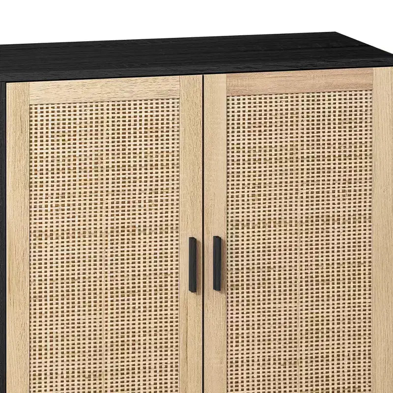 Élégant et pratique meuble de rangement décoratif à quatre portes en rotin