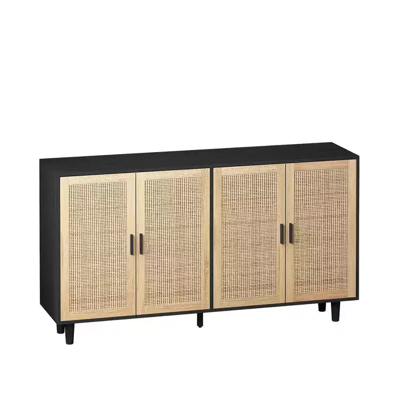 Élégant et pratique meuble de rangement décoratif à quatre portes en rotin