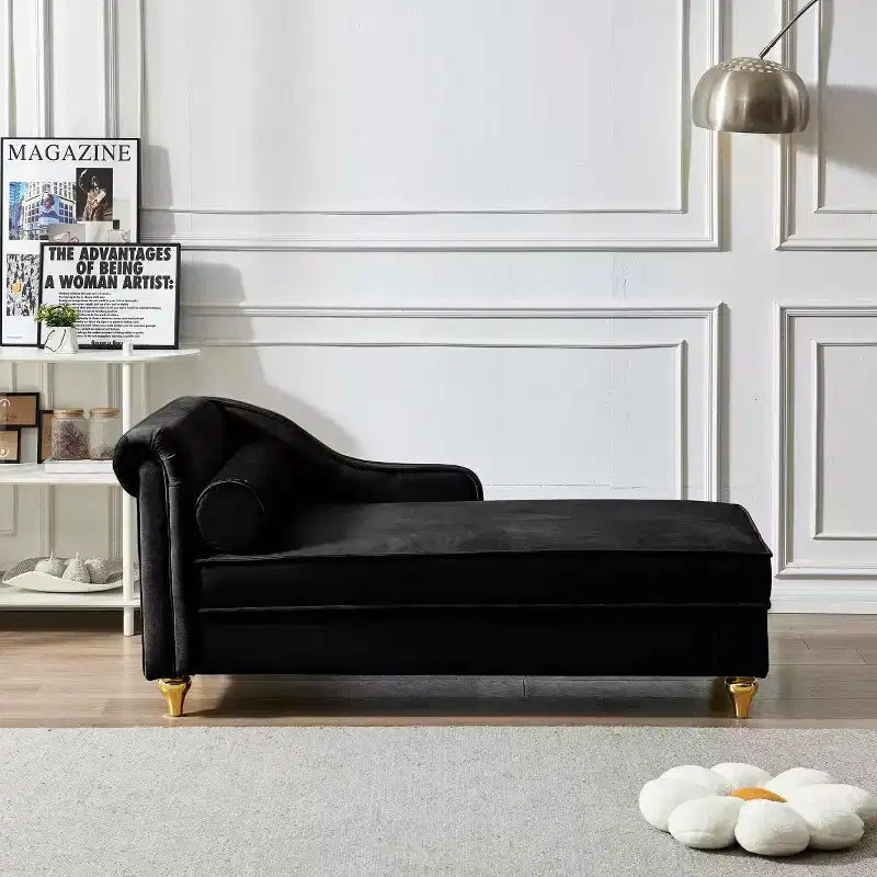 MAYEERTY Modern Upholstered Chaise Sofa with Storage Upholstered Velvet for Living Room Bedroom Black