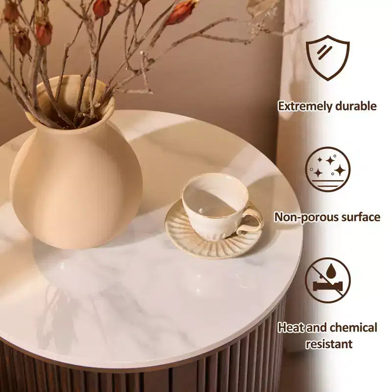 Table d'appoint circulaire en marbre artificiel avec espace de rangement, table de chevet moderne médiévale