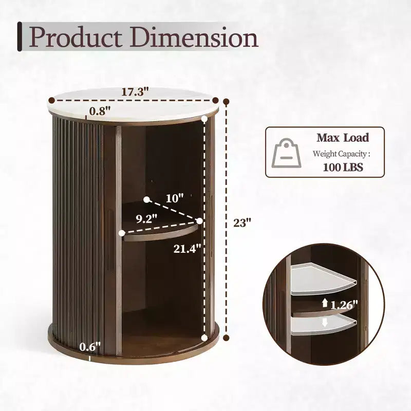 Table d'appoint circulaire en marbre artificiel avec espace de rangement, table de chevet moderne médiévale