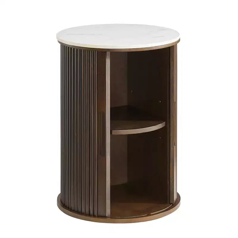 Table d'appoint circulaire en marbre artificiel avec espace de rangement, table de chevet moderne médiévale