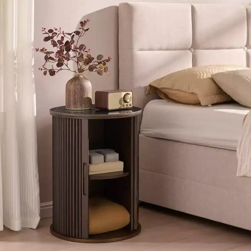 Table d'appoint circulaire en marbre artificiel avec espace de rangement, table de chevet moderne médiévale