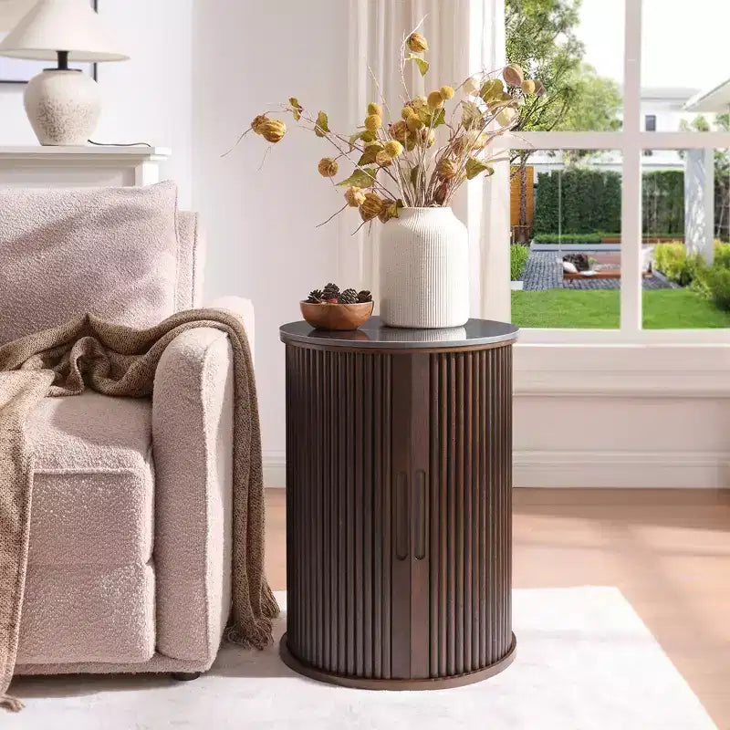 Table d'appoint circulaire en marbre artificiel avec espace de rangement, table de chevet moderne médiévale