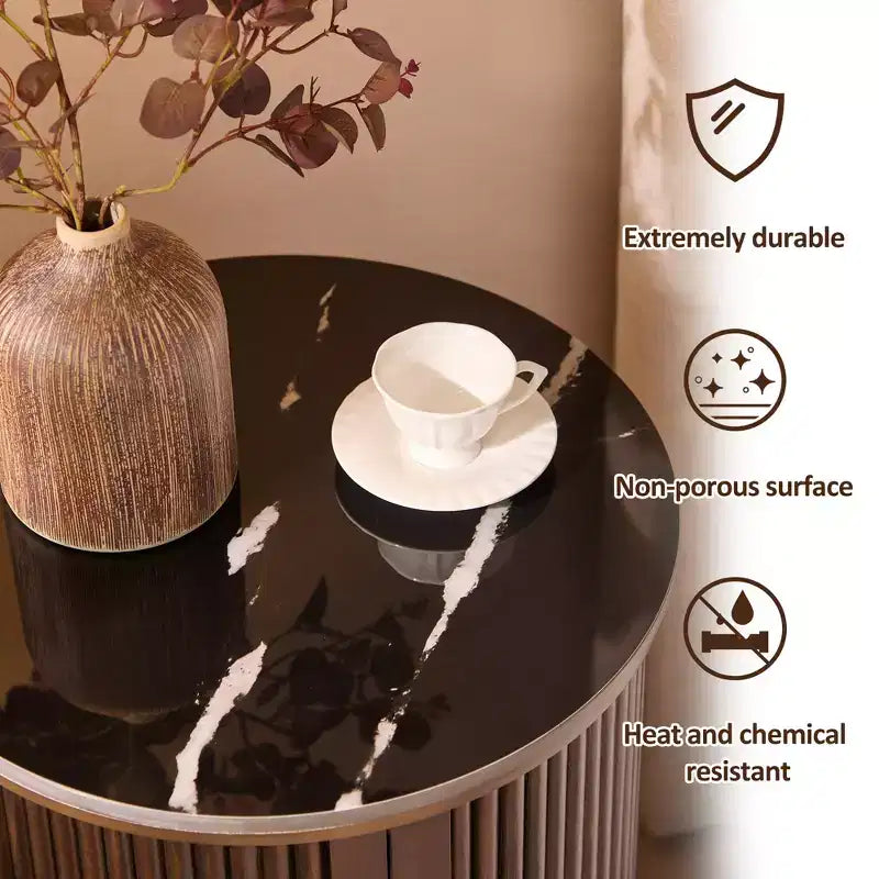 Table d'appoint circulaire en marbre artificiel avec espace de rangement, table de chevet moderne médiévale