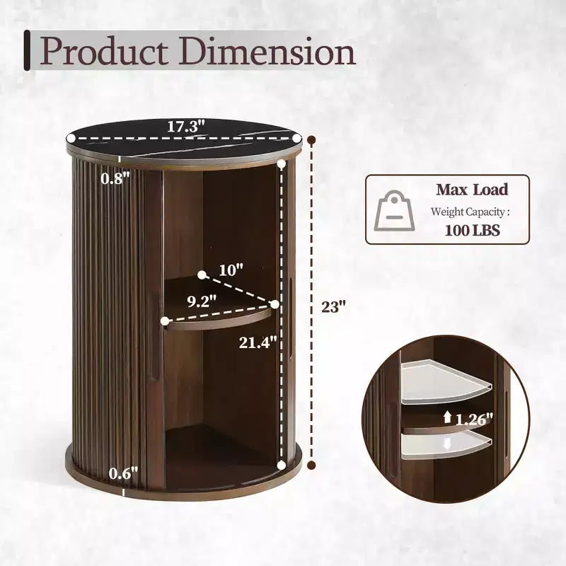 Table d'appoint circulaire en marbre artificiel avec espace de rangement, table de chevet moderne médiévale