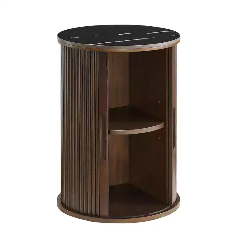 Table d'appoint circulaire en marbre artificiel avec espace de rangement, table de chevet moderne médiévale