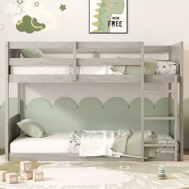 Lits superposés jumeaux et cadre de lit avec tête de lit à panneaux