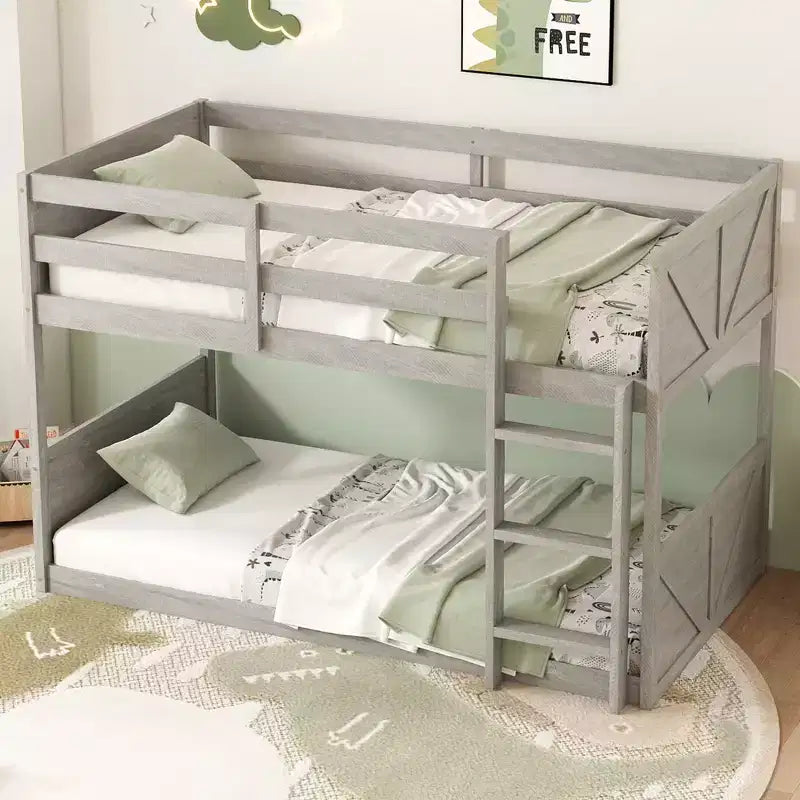 Lits superposés jumeaux et cadre de lit avec tête de lit à panneaux