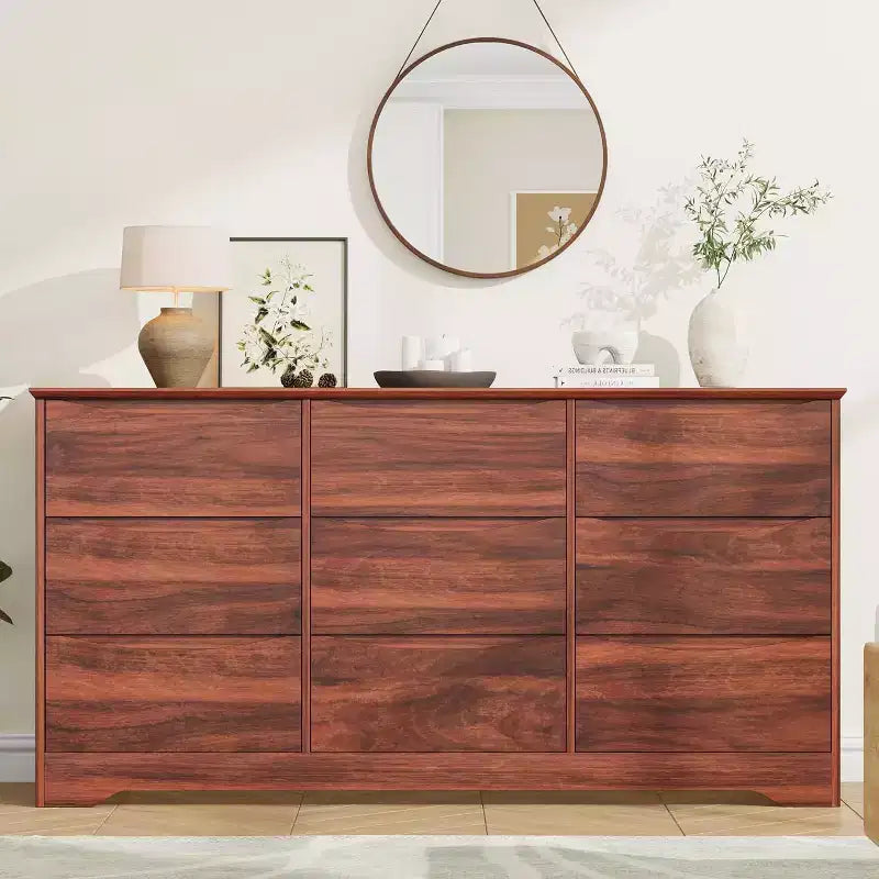 Commode de chambre à 9 tiroirs de 59 po de large avec motif ondulé