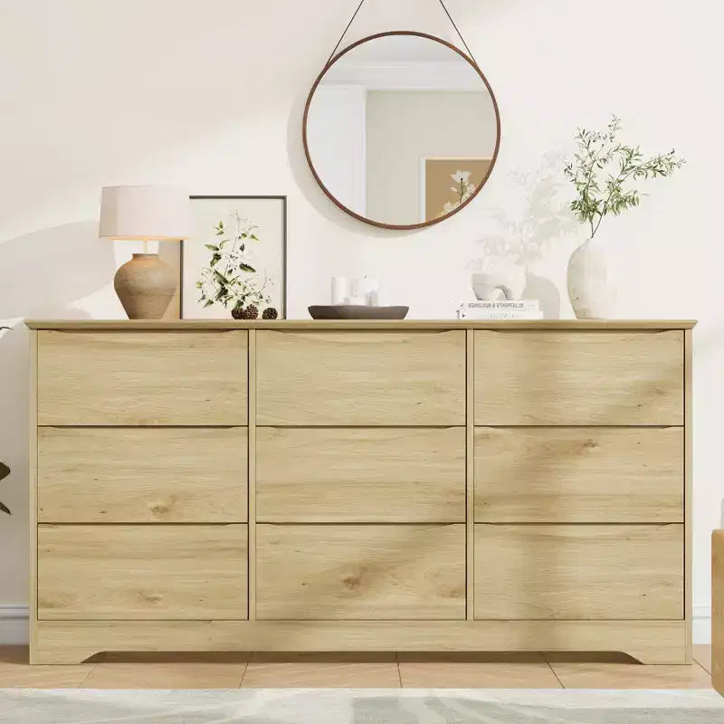 Commode de chambre à 9 tiroirs de 59 po de large avec motif ondulé