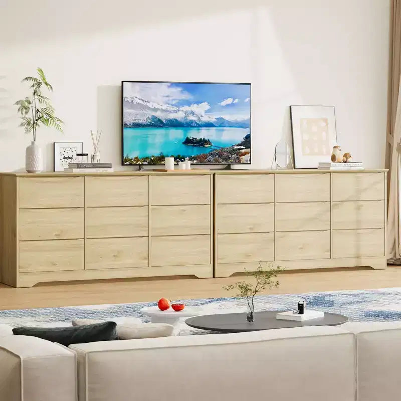 Commode de chambre à 9 tiroirs de 59 po de large avec motif ondulé