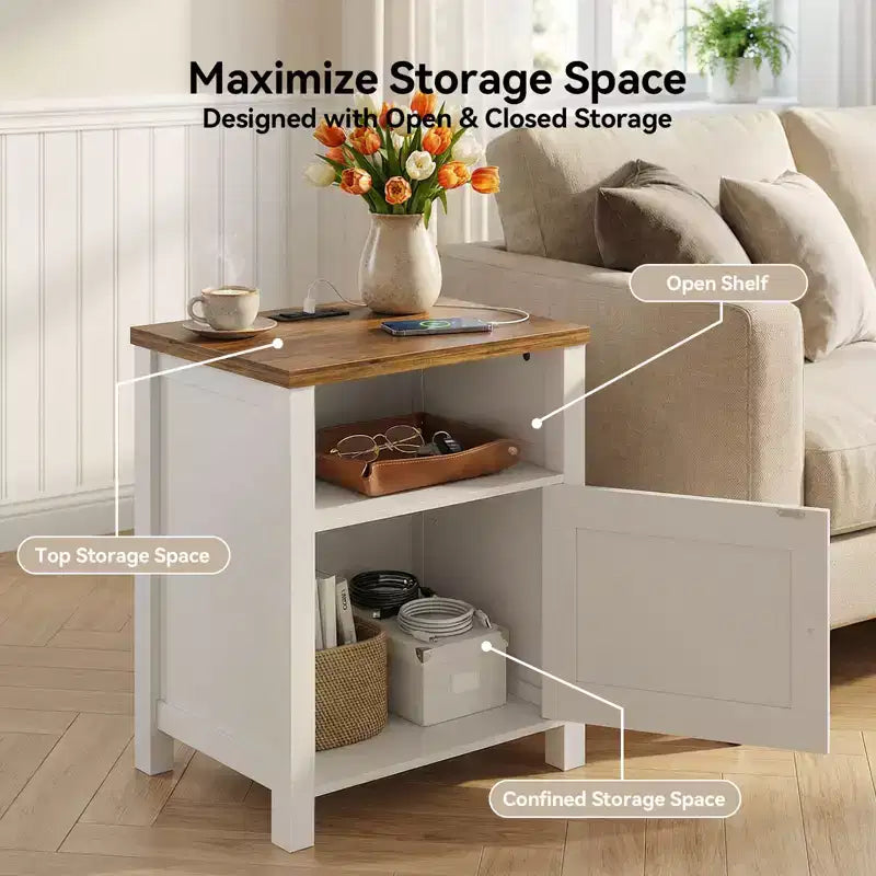 2 tables de chevet avec station de recharge, table de chevet de ferme