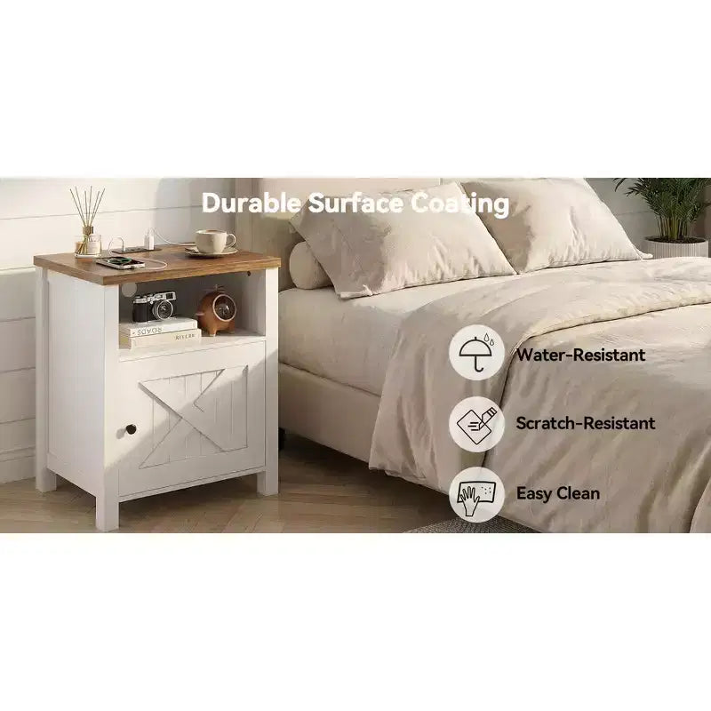 2 tables de chevet avec station de recharge, table de chevet de ferme