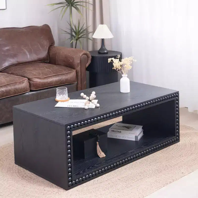 GDFStudio Hawthorne 47.6 Inch Rectangular Coffee Table with Beaded Trim and Open Storage Shelf