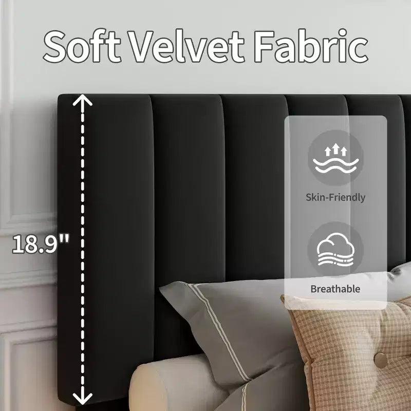Cadre de lit plateforme rembourré en velours avec tête de lit capitonnée verticale réglable