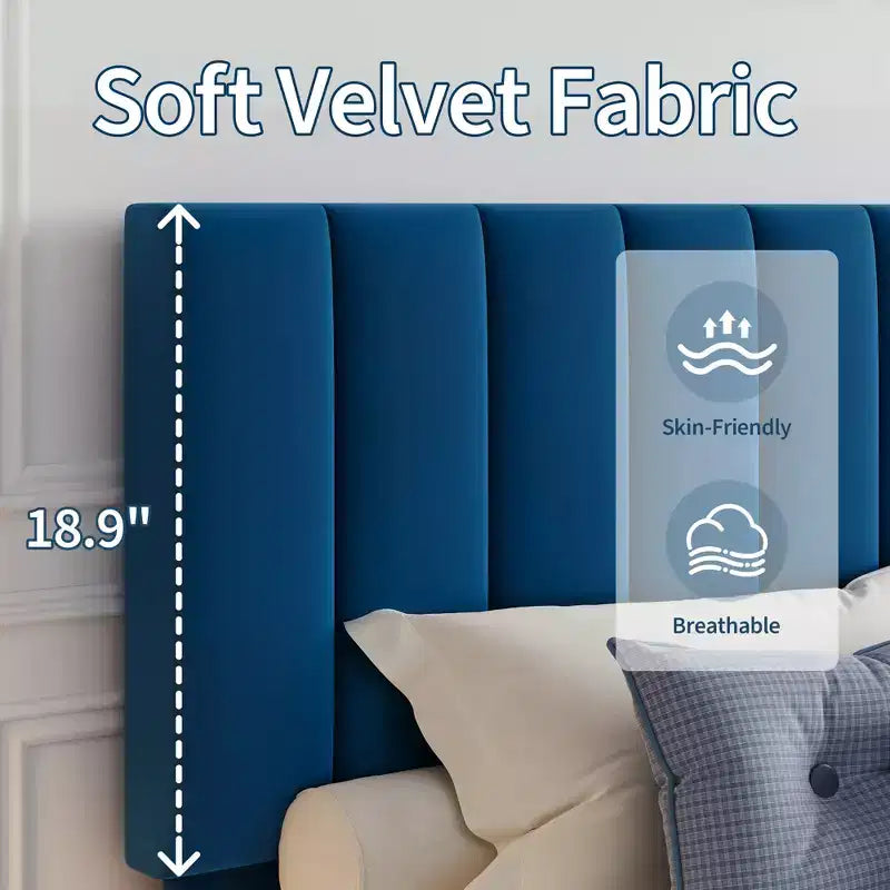Cadre de lit plateforme rembourré en velours avec tête de lit capitonnée verticale réglable