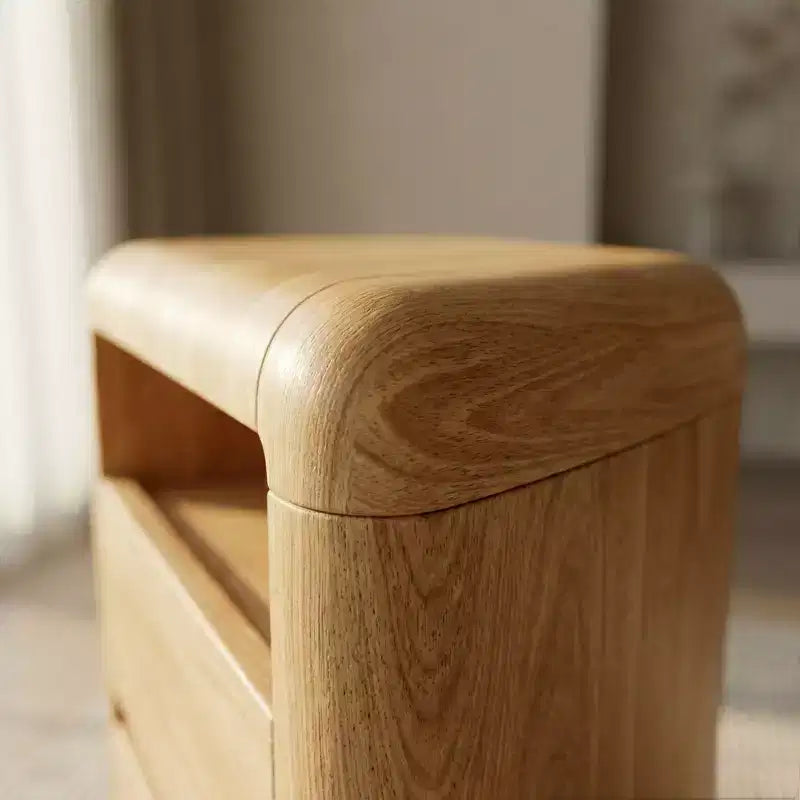 Table de chevet 2 tiroirs en hévéa avec station de recharge