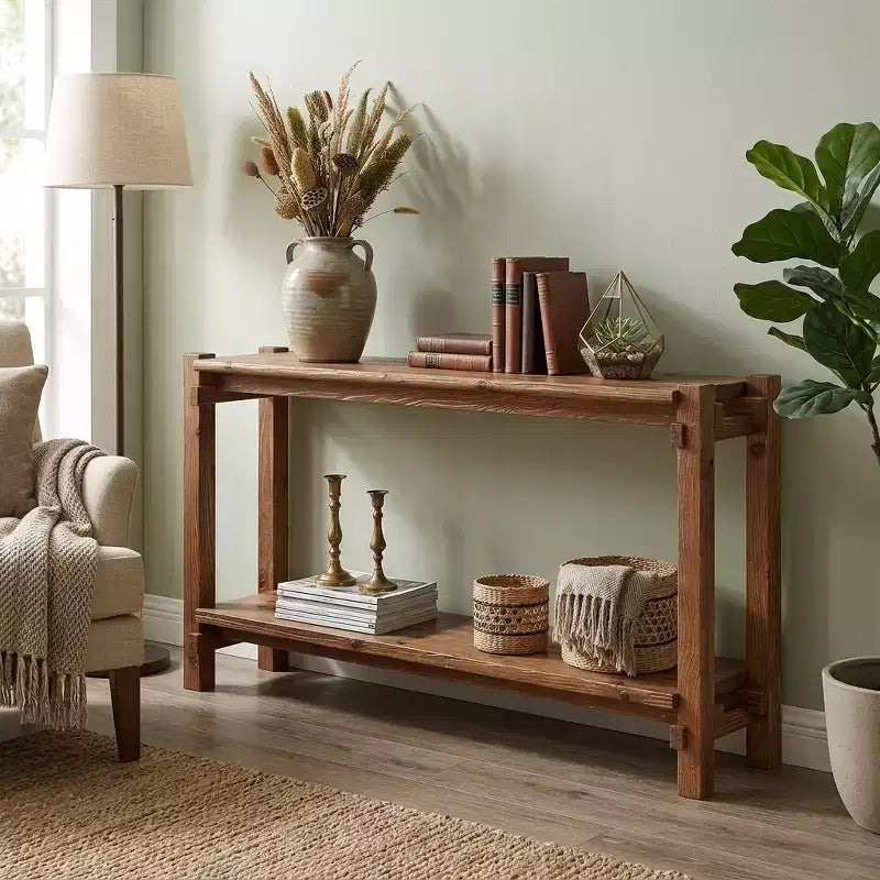 Table d'appoint à 2 niveaux en bois naturel
