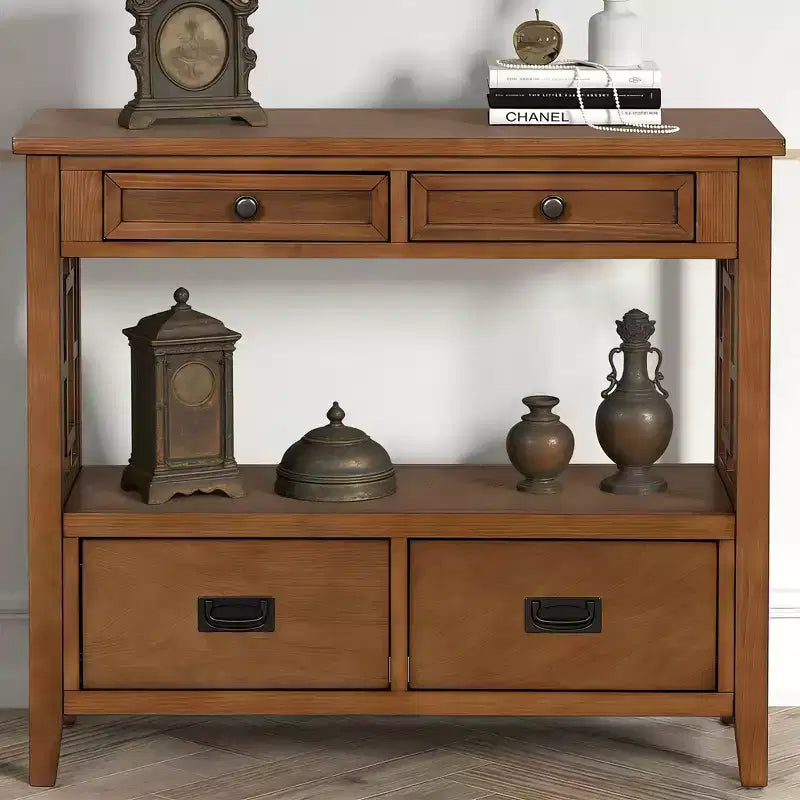 JVNOXK 36'' Farmhouse Pine Wood Console Table Entry Sofa Table with 4 Drawers & 1 Storage Shelf for Entryway Living Room Bedroom Hallway,Brown