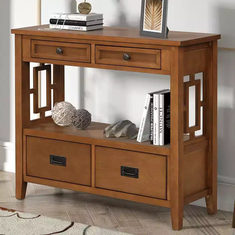 Table console d'entrée de 36 po en pin de style rustique avec 4 tiroirs