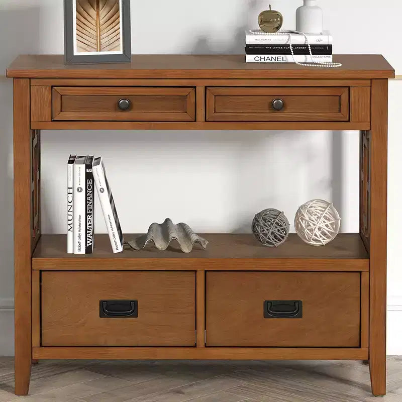 Table console d'entrée de 36 po en pin de style rustique avec 4 tiroirs