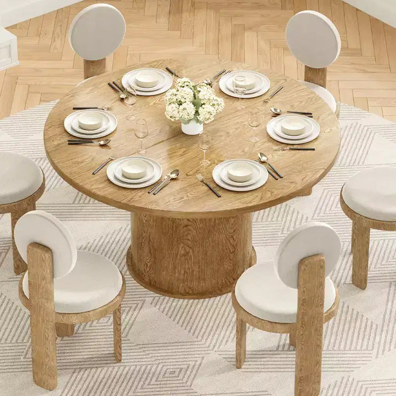 Table à manger ronde pour quatre personnes, Design circulaire contemporain