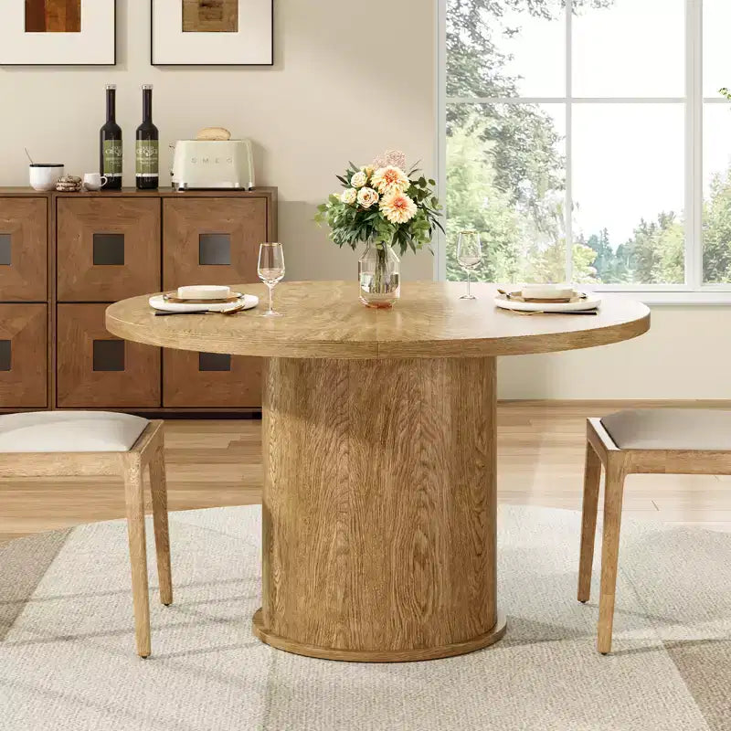 Table à manger ronde pour quatre personnes, Design circulaire contemporain