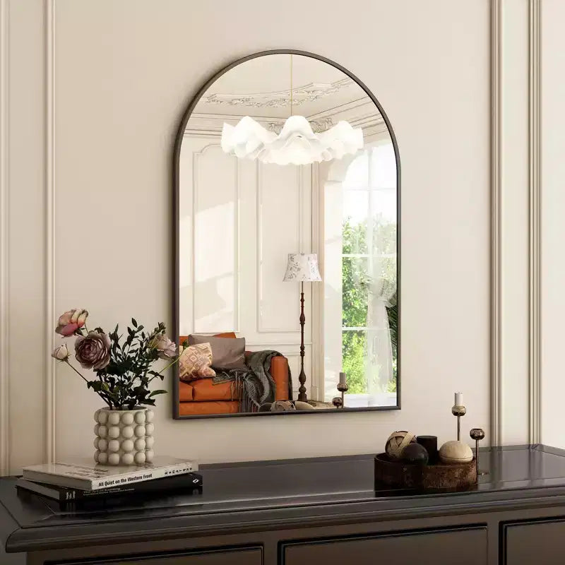 BEAUTYPEAK 16x24 Arched Bathroom Mirror Vanity Wall Mounted Mirror, Black