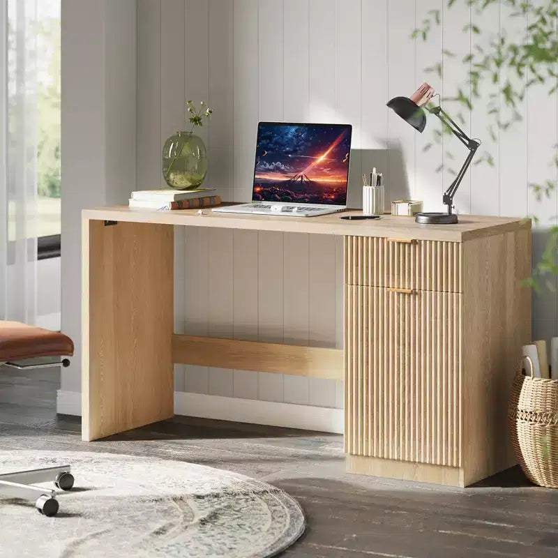 Bureau de direction cannelé moderne avec tiroirs et armoire de rangement