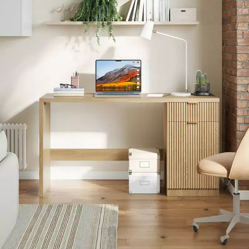 Bureau de direction cannelé moderne avec tiroirs et armoire de rangement