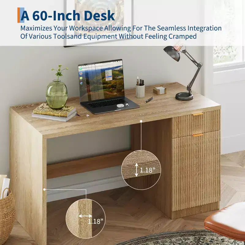 Bureau de direction cannelé moderne avec tiroirs et armoire de rangement
