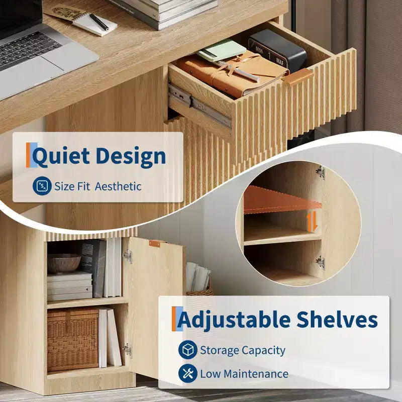 Bureau de direction cannelé moderne avec tiroirs et armoire de rangement