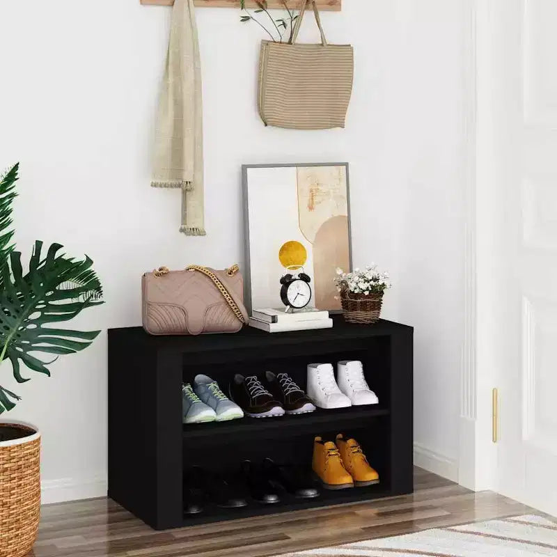 Meuble à chaussures noir en bois d'ingénierie