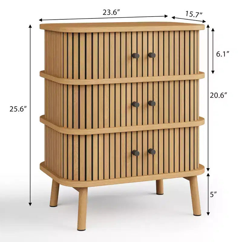 Commode Mid-Century Modern à 3 tiroirs avec porte coulissante en rotin tressé naturel