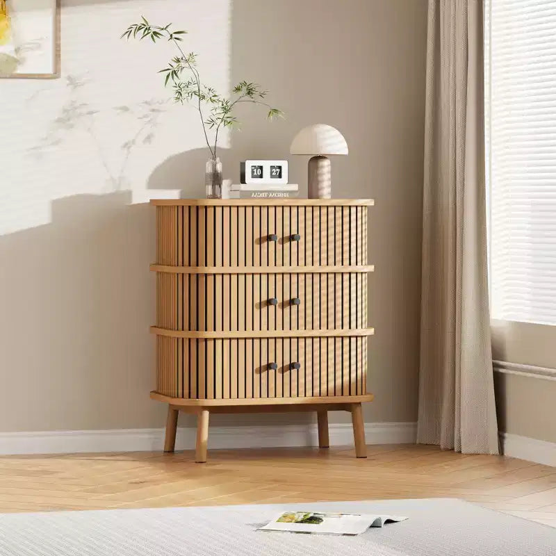 Commode Mid-Century Modern à 3 tiroirs avec porte coulissante en rotin tressé naturel