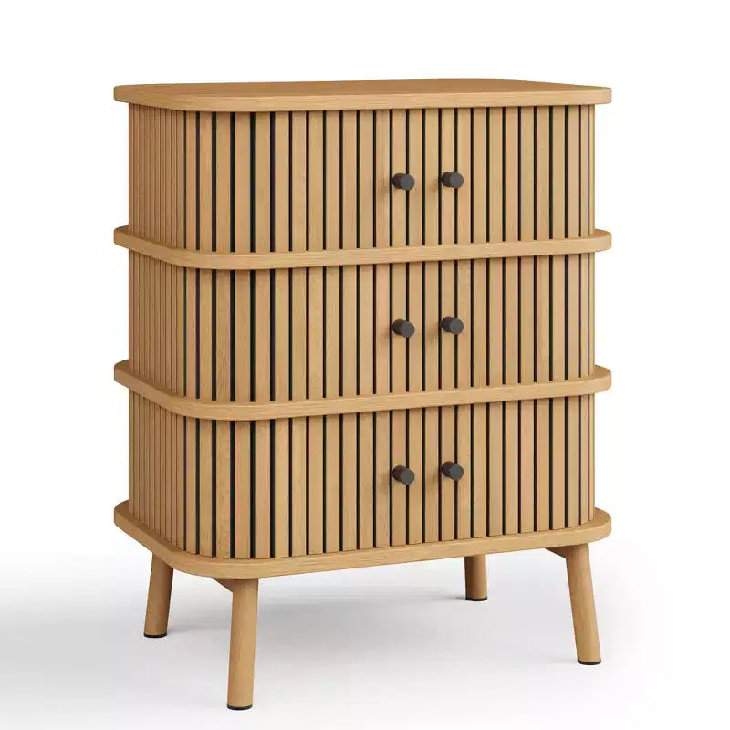 Commode Mid-Century Modern à 3 tiroirs avec porte coulissante en rotin tressé naturel